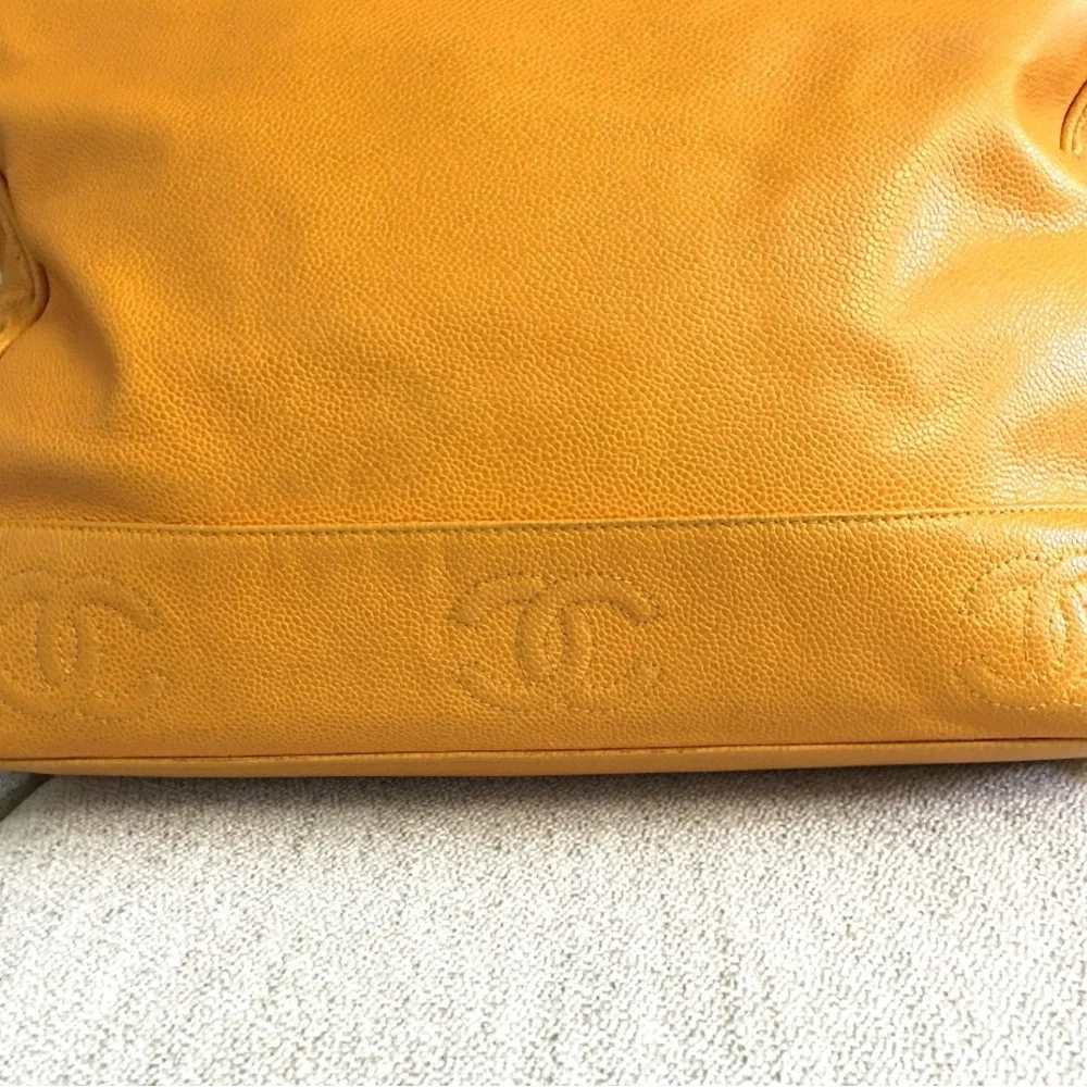 Authentic CHANEL large yellow caviar leather executive tote